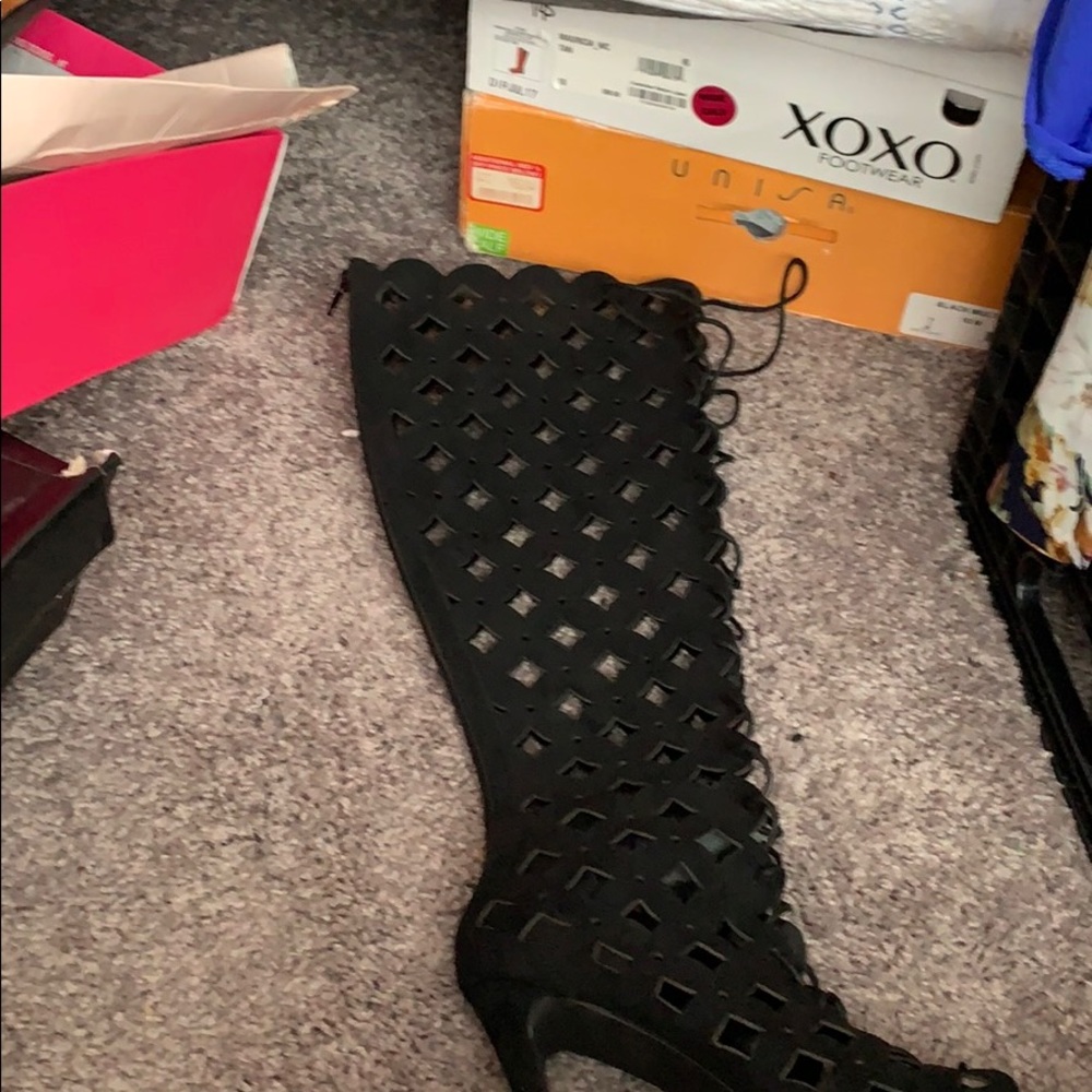 Knee high peep toe shoe